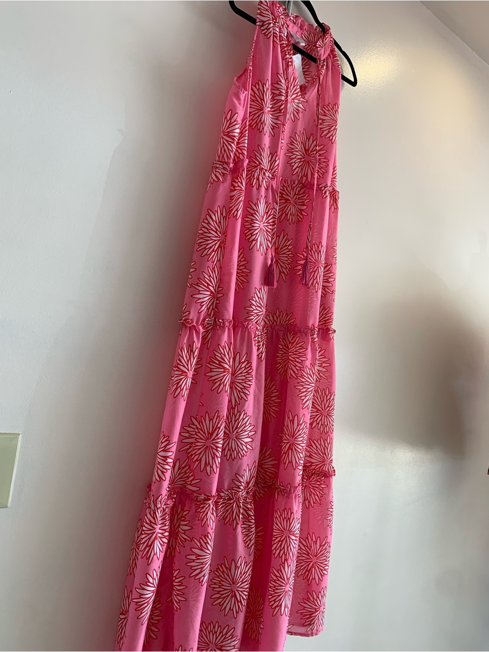 Bright Pink Floral Tiered Maxi Dress